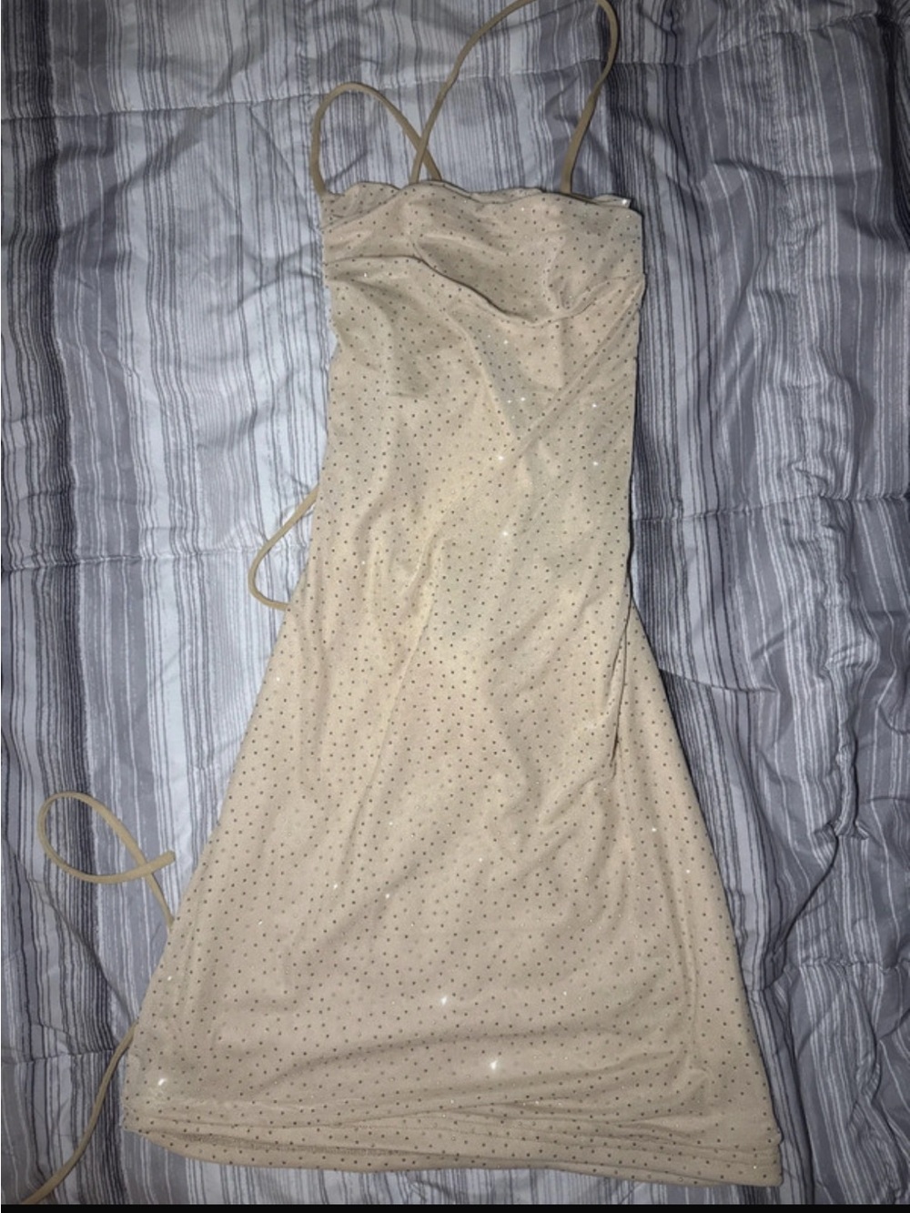Charlotte Russe Champagne Beaded Mini Slip Dress